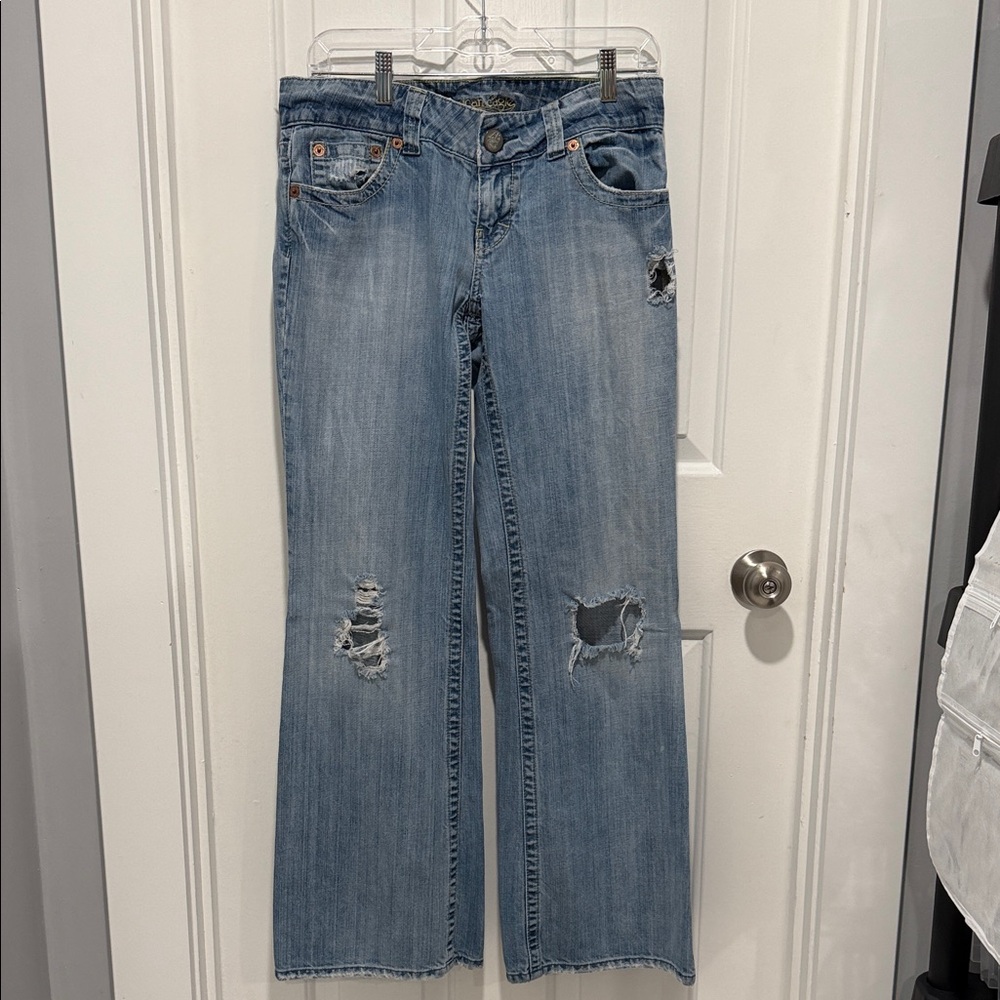 American Eagle Outfitters Light Blue Distressed Wide-Leg Jeans